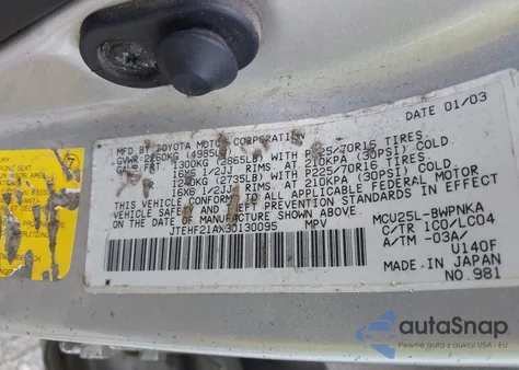 2003 Toyota Highlander Limited V6 из США, поврежденный, VIN JTEHF21AX30130095